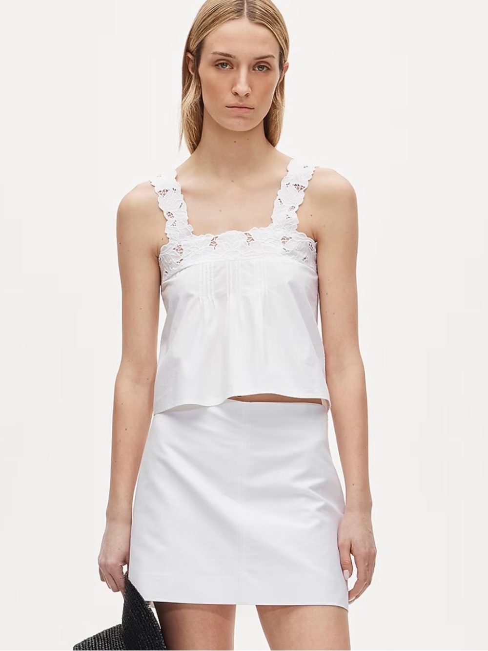 J. Crew White Lace-Trim Cotton Top